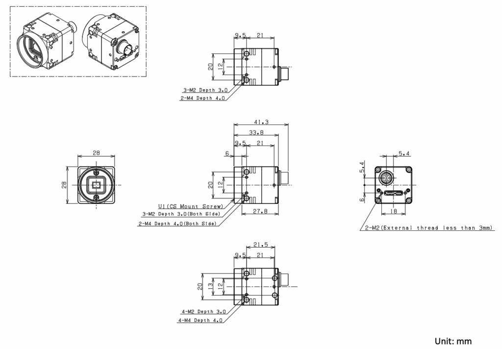 camera dimensions sketch